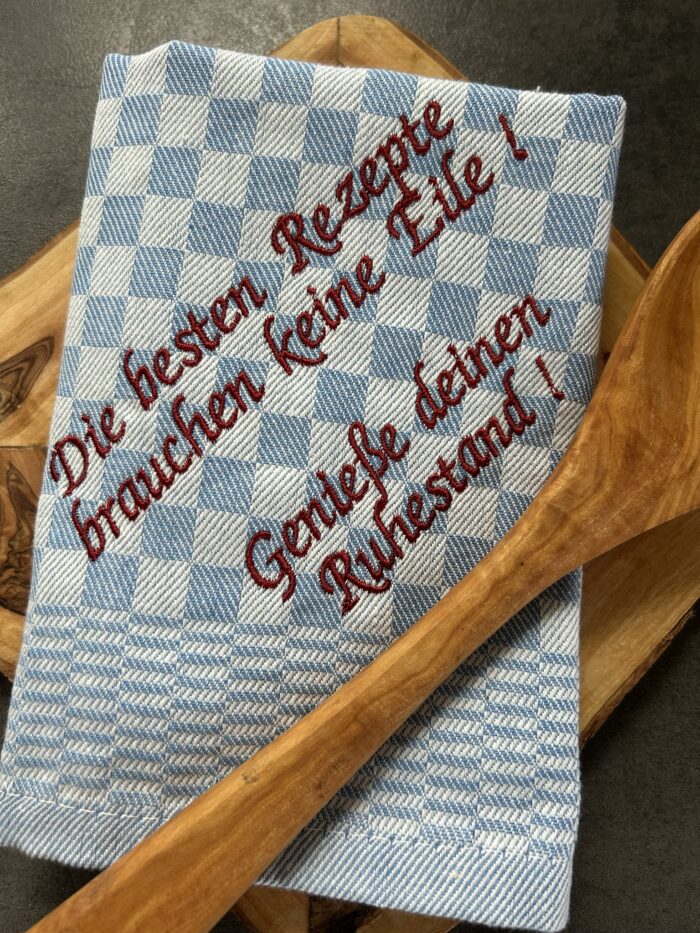 Geschirrhandtuch Karo Rot/Blau mit Sprüchen – Bild 4