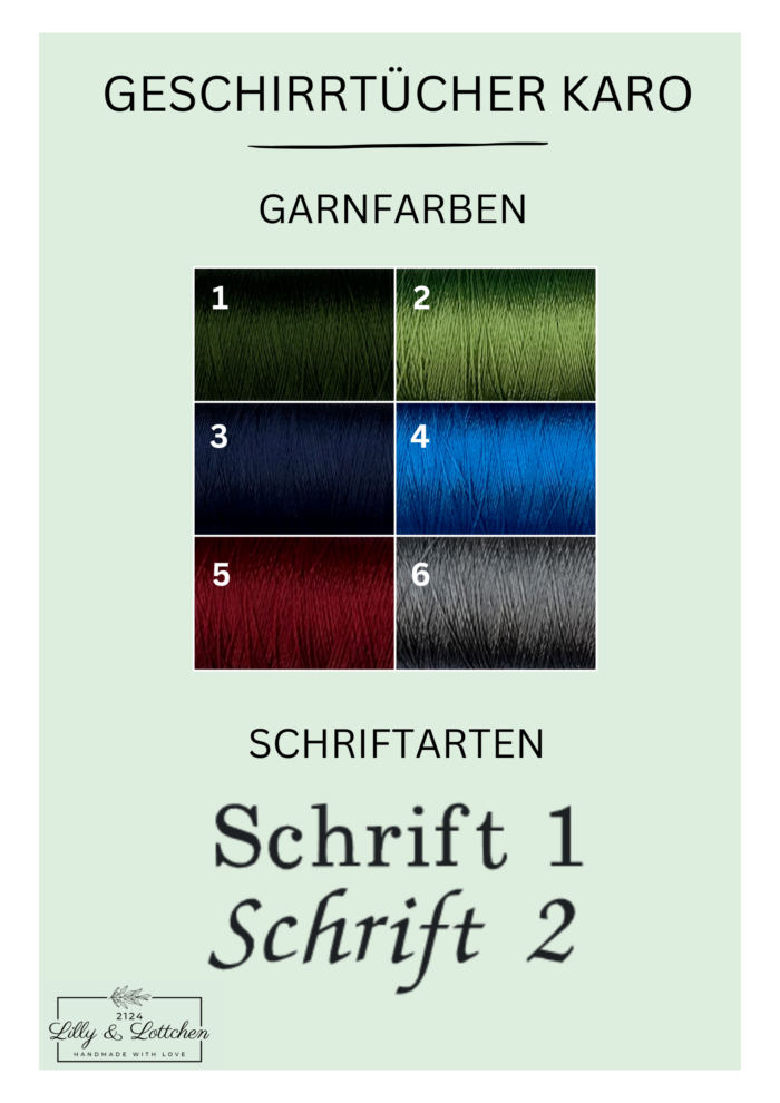 Geschirrtücher Garnfarbe und Schriftart