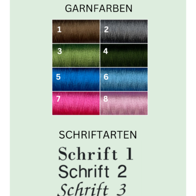 Garnfarben und Schriftarten