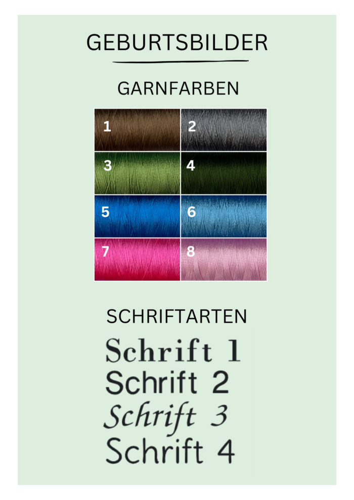 Garnfarben und Schriftarten
