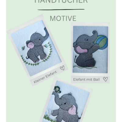 Motiv Elefanten mit Ball, Schmetterling und Kranz